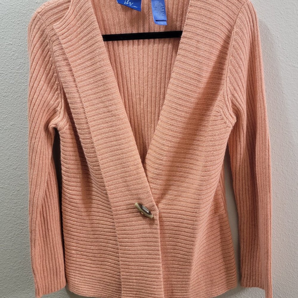 JH Collectibles Peach Sparkly Cardigan with Botton Embellishment Size Medium